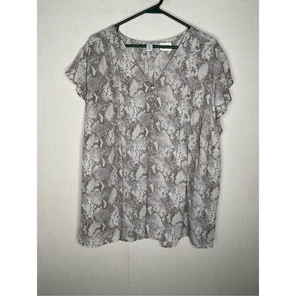 Carolina Belle Blouse Women Plus 3X Animal Print Snakeskin V-Neck Flutter Sleeve